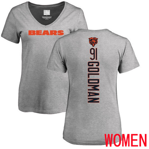 Chicago Bears Ash Women Eddie Goldman Backer V-Neck NFL Football #91 T Shirt